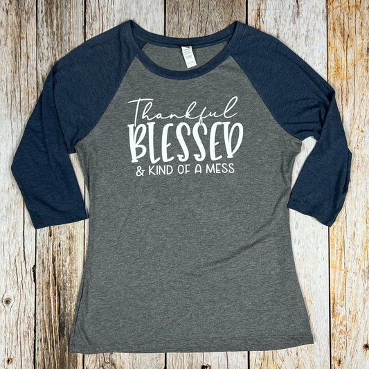 Thankful Blessed Ladies 3/4-Sleeve Tee