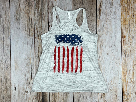 Distressed American Flag Ladies Racerback Tank